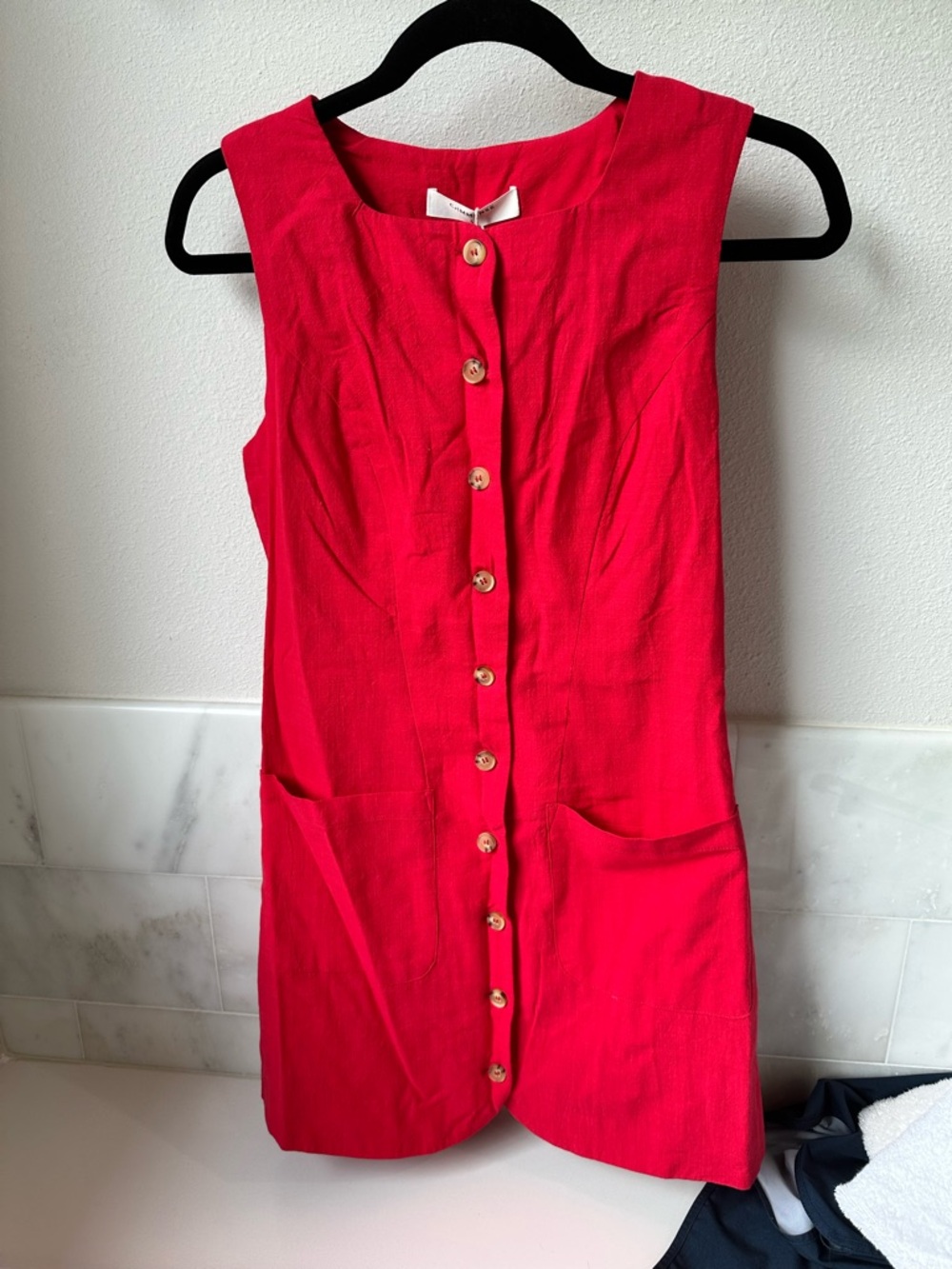 Commense Red Sleeveless Button-Front Mini Dress